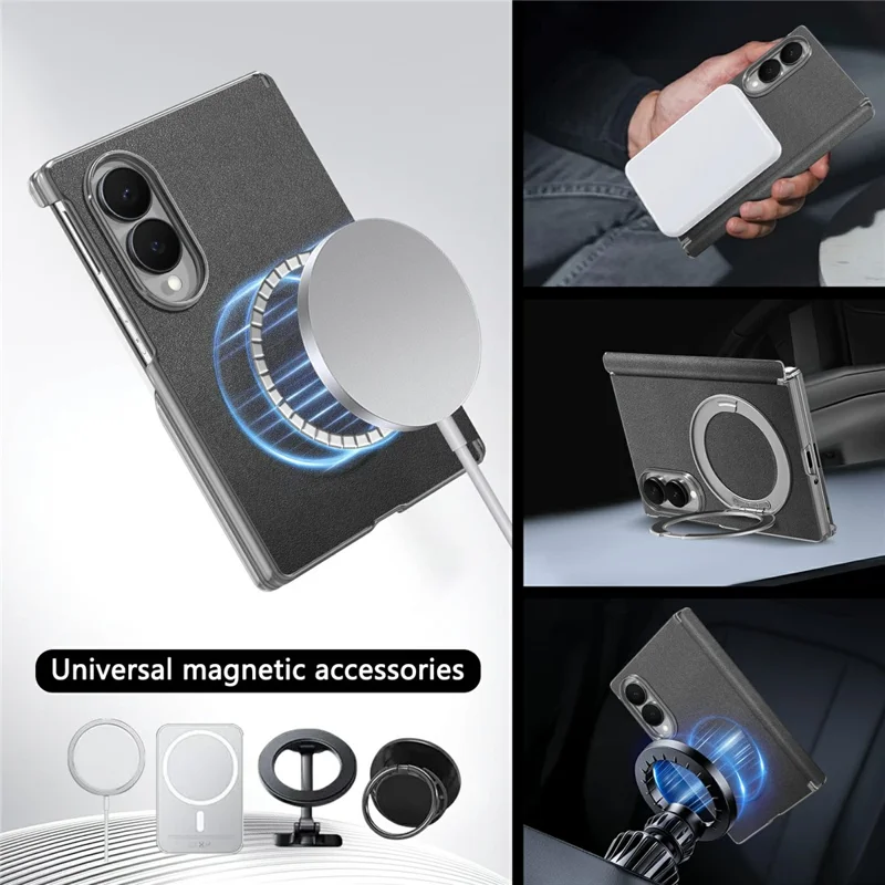 For Samsung Galaxy Z Fold8 Magnetic Case with Tempered Glass Screen Protector PU Leather + PC Phone Cover - Black
