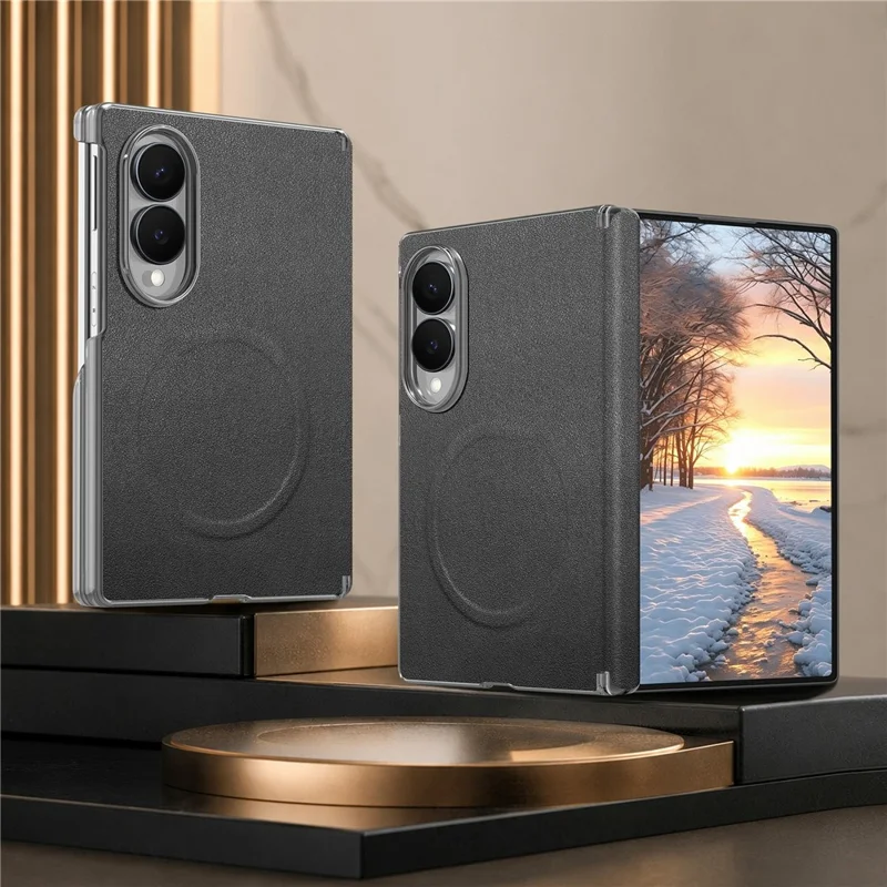 For Samsung Galaxy Z Fold8 Magnetic Case with Tempered Glass Screen Protector PU Leather + PC Phone Cover - Black
