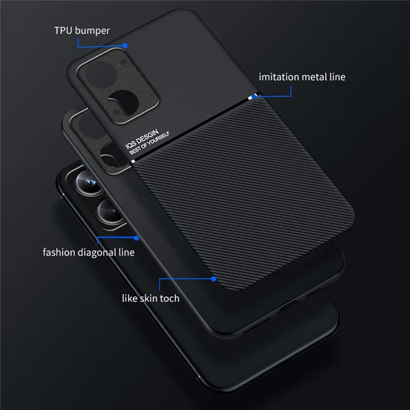 For Realme 10 Pro 5G Lines Imprinted PU Leather+TPU Phone Case Anti-drop Back Cover with Car Mount Metal Sheet - Blue