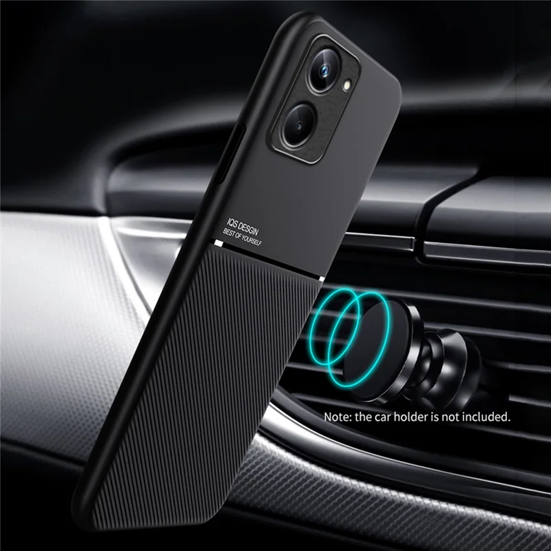For Realme 10 Pro 5G Lines Imprinted PU Leather+TPU Phone Case Anti-drop Back Cover with Car Mount Metal Sheet - Blue