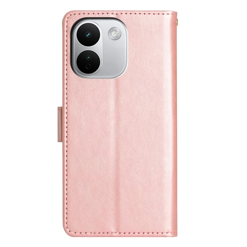 For Xiaomi Redmi Note 17 Pro+ 5G Leather Wallet Case Butterfly Flower Imprinted Phone Cover with Strap - Rose Gold
