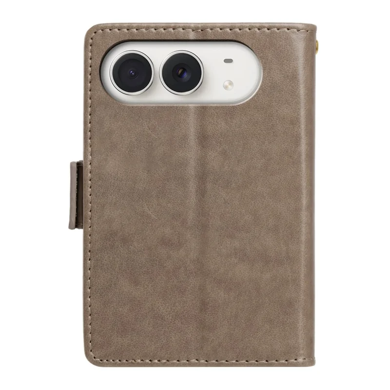 For iPhone Duo Leather Wallet Case Butterfly Flower Imprinted Phone Cover with Strap - Grey