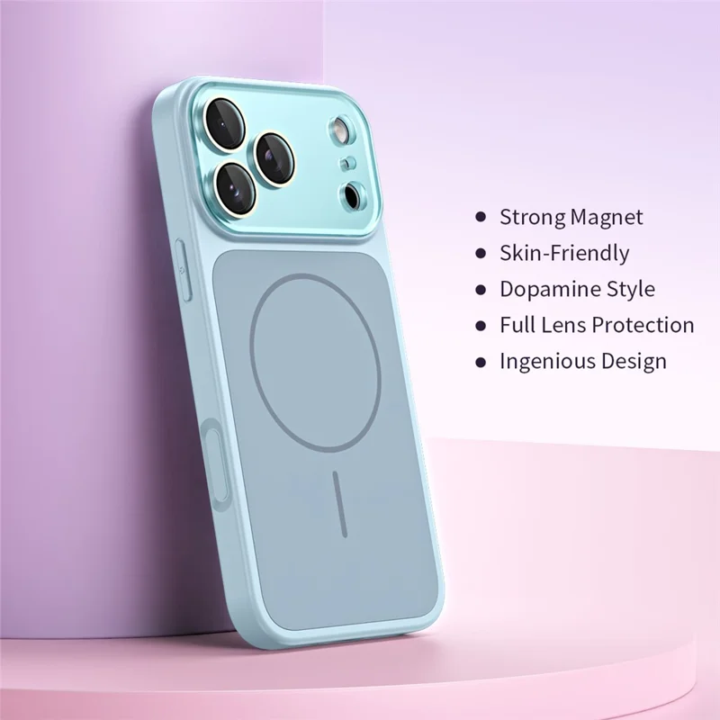For iPhone 18 Pro / 17 Pro Magnetic Case TPU + Liquid Silicone Full Lens Coverage Protection Phone Cover - Sky Blue
