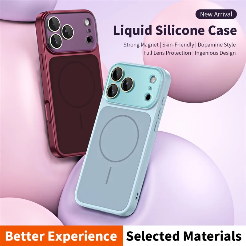 For iPhone 18 Pro / 17 Pro Magnetic Case TPU + Liquid Silicone Full Lens Coverage Protection Phone Cover - Sky Blue