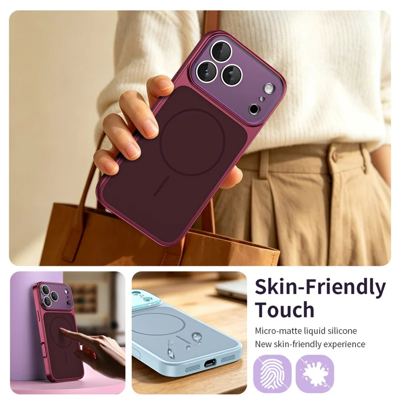 For iPhone 18 Pro / 17 Pro Magnetic Case TPU + Liquid Silicone Full Lens Coverage Protection Phone Cover - Sky Blue
