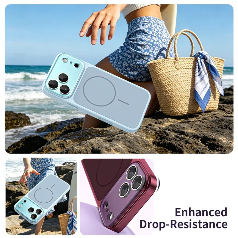 For iPhone 18 Pro / 17 Pro Magnetic Case TPU + Liquid Silicone Full Lens Coverage Protection Phone Cover - Sky Blue