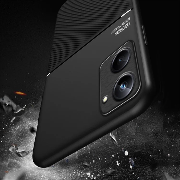 Back Shell for Realme 10 5G / 9i 5G, Lines Imprinted PU Leather+TPU Shock Absorbing Phone Case Car Mount Metal Sheet Smartphone Cover - Blue