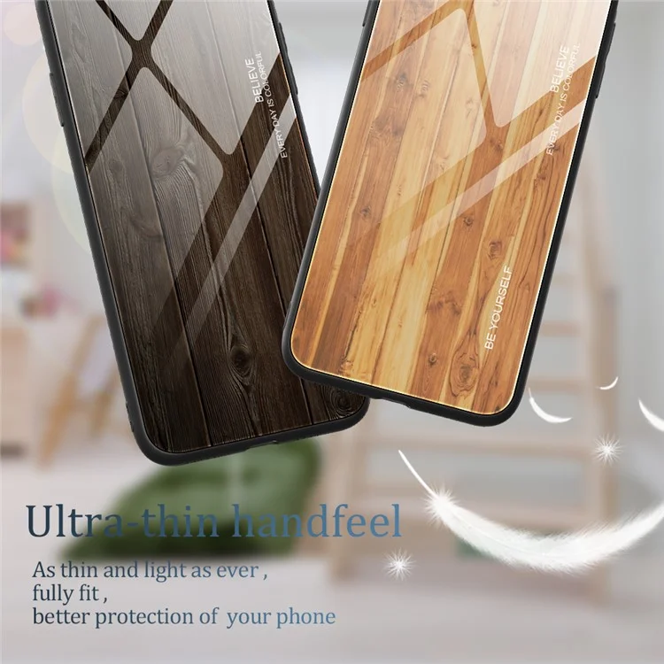 Para Xiaomi Redmi Note 12 Pro+ 5g Back Protector Patrón de Madera Capacidad de Vidrio Templado Caja de Teléfono Resistente a TPU Cubierta Protectora - Negro