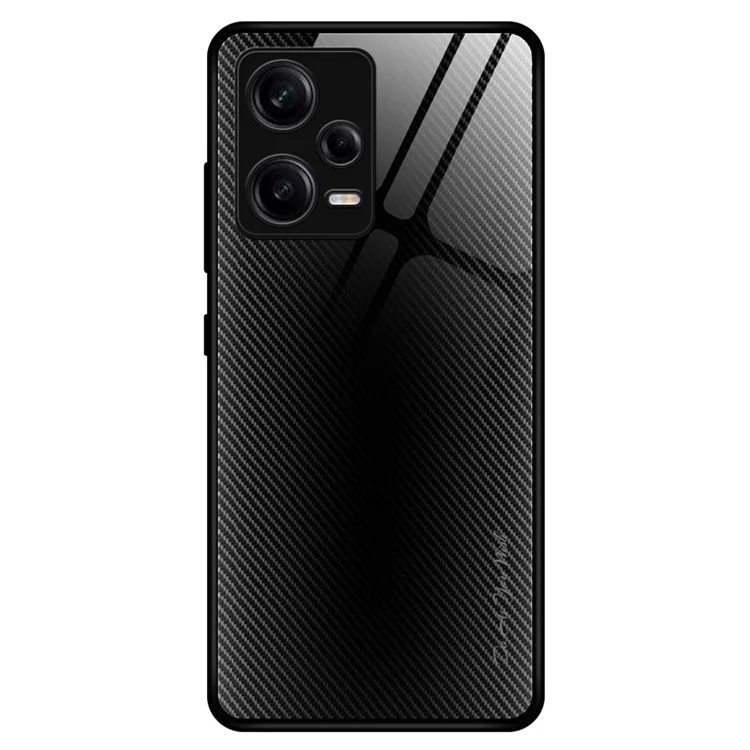 Для Xiaomi Redmi Note Note 12 Pro 5G Scratch Proof Phone Case Carbon Fiber Texture Slim Case Tempered Glass+TPU Phone Cover - Black