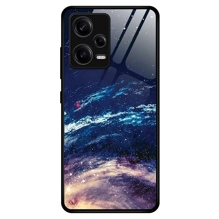 Для Xiaomi Redmi Note 12 Pro 5G PU Leather Stand Wallet Cover with Strap Shockproof TPU+PC+Tempered Glass Mobile Phone Case Stylish Pattern Printing Cellphone Protective Cover - The Milky Way