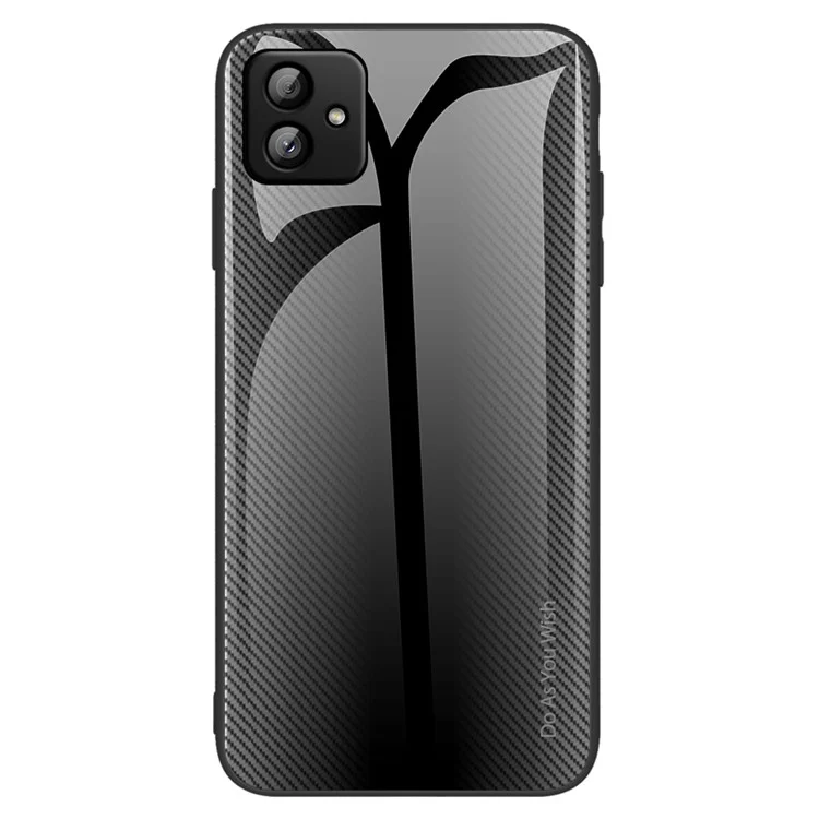 For Samsung Galaxy A04 4G (164.4 x 76.3 x 9.1 mm) Anti-drop Phone Case Carbon Fiber Texture Slim Case Tempered Glass+TPU Phone Cover - Black