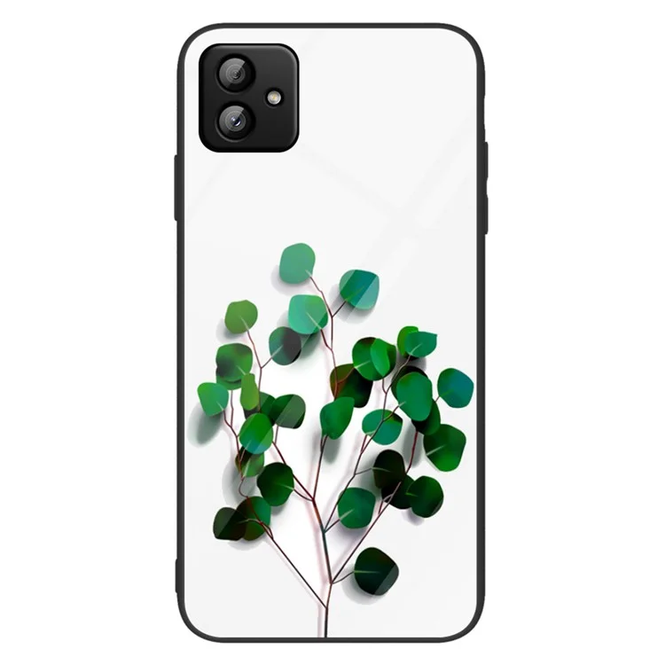 Per Samsung Galaxy A04 4G (164,4 x 76,3 x 9,1 Mm) Tpu Senza Impronta Digitale+pc+custodia Per Telefono Cellulare in Vetro Temperato Copertina di Protezione Del Cellulare - Foglie Verdi