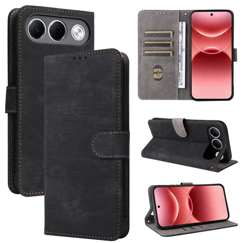 For Oppo A7 Pro 5G Wallet Case RFID Blocking PU Leather Phone Cover Stand with Strap - Black