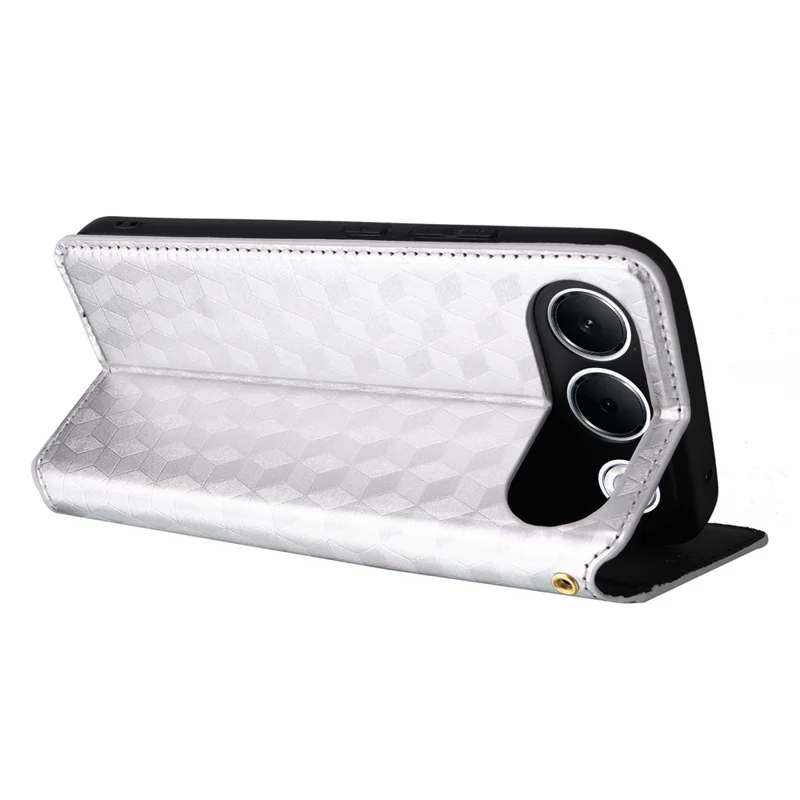 For Oppo A7 Pro 5G Case Wallet Rhombus Imprinted PU Leather Phone Cover - Silver