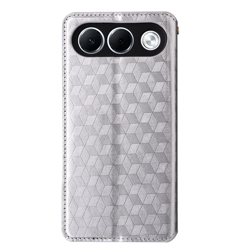 For Oppo A7 Pro 5G Case Wallet Rhombus Imprinted PU Leather Phone Cover - Silver