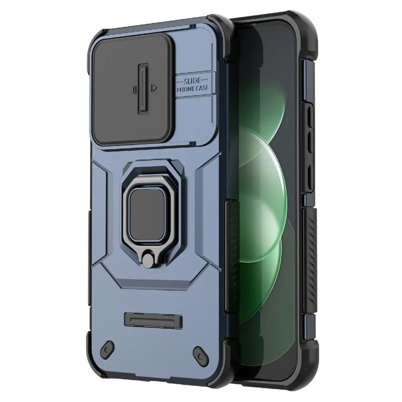 For Xiaomi Redmi Note 17 Pro Max 5G Case PC + TPU Kickstand Phone Protector with Lens Cover - Blue