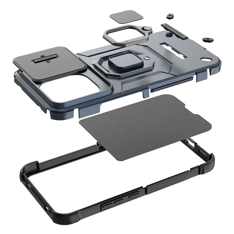 For Xiaomi Redmi Note 17 Pro Max 5G Case PC + TPU Kickstand Phone Protector with Lens Cover - Blue