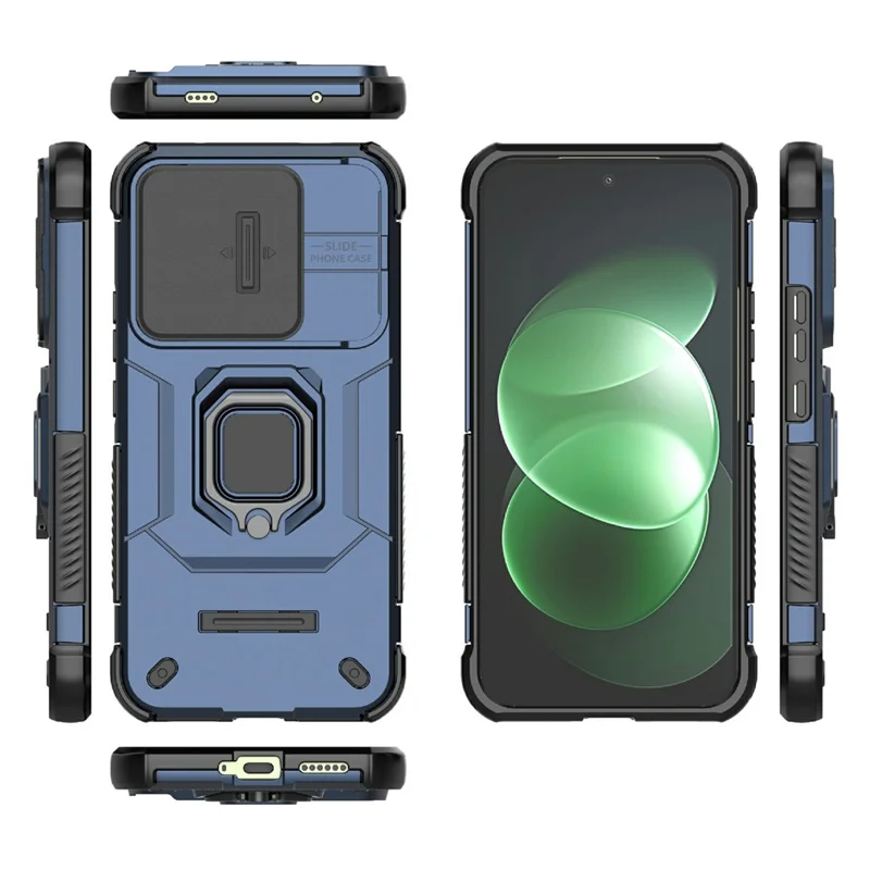 For Xiaomi Redmi Note 17 Pro Max 5G Case PC + TPU Kickstand Phone Protector with Lens Cover - Blue