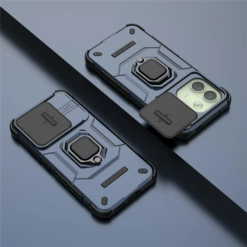 For Xiaomi Redmi Note 17 Pro Max 5G Case PC + TPU Kickstand Phone Protector with Lens Cover - Blue