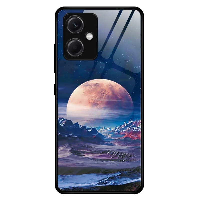 TPU+PC+Gehard glas mobiele telefoonhoes met stootabsorberend patroon voor Xiaomi Redmi Note 12 5G (India) / Poco X5 5G, beschermhoes met witte planeetprint