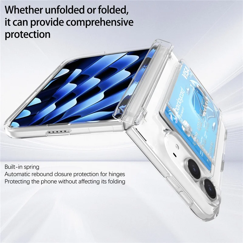 For iPhone Duo Phone Case Card Holder Hinge Protection TPU + PC Cover with Tempered Glass Screen Protector - Transparent