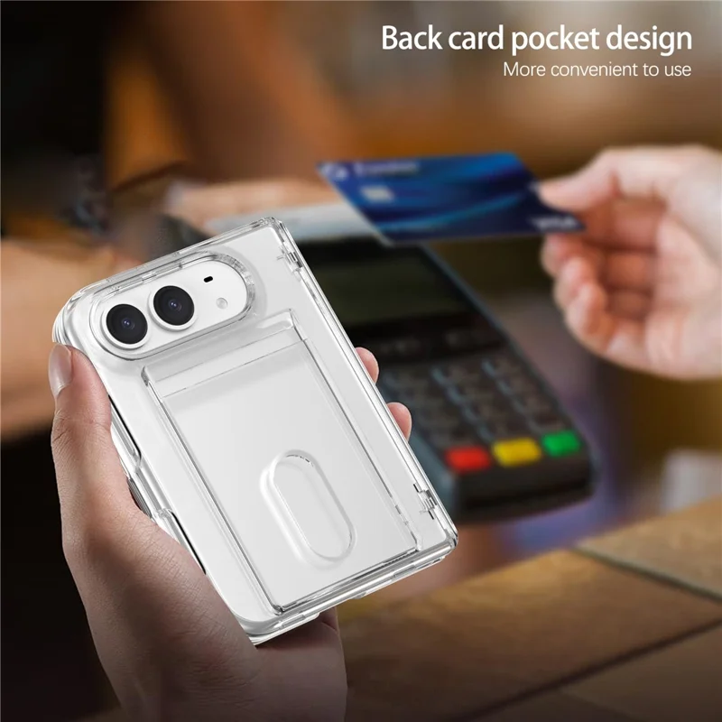 For iPhone Duo Phone Case Card Holder Hinge Protection TPU + PC Cover with Tempered Glass Screen Protector - Transparent