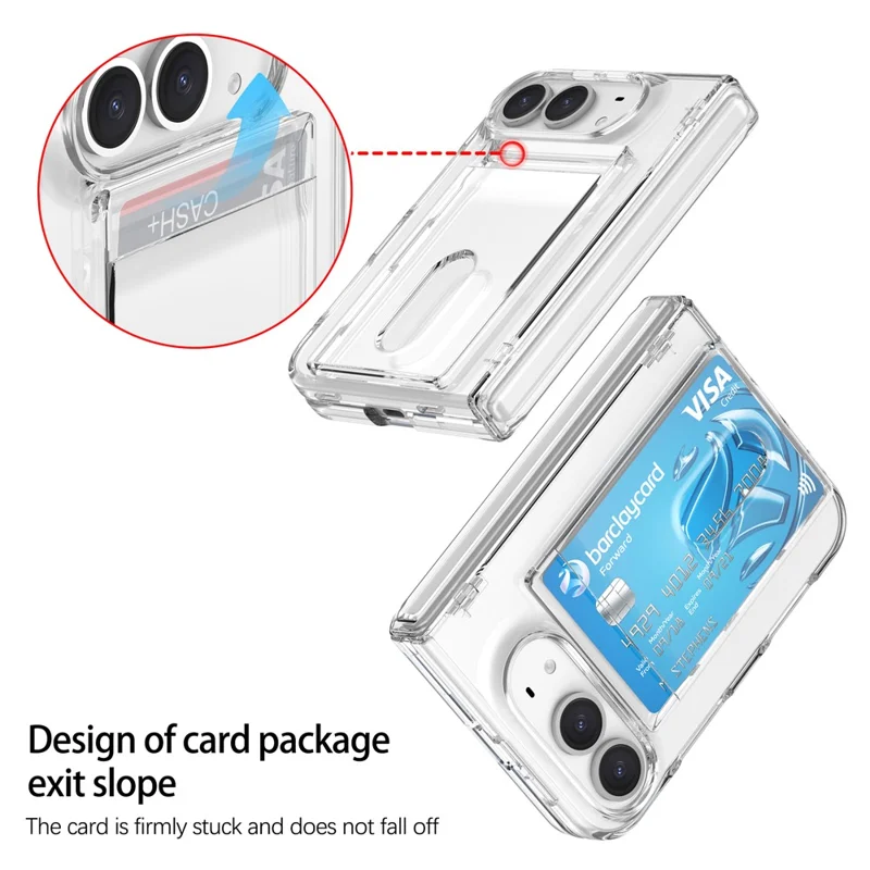 For iPhone Duo Phone Case Card Holder Hinge Protection TPU + PC Cover with Tempered Glass Screen Protector - Transparent