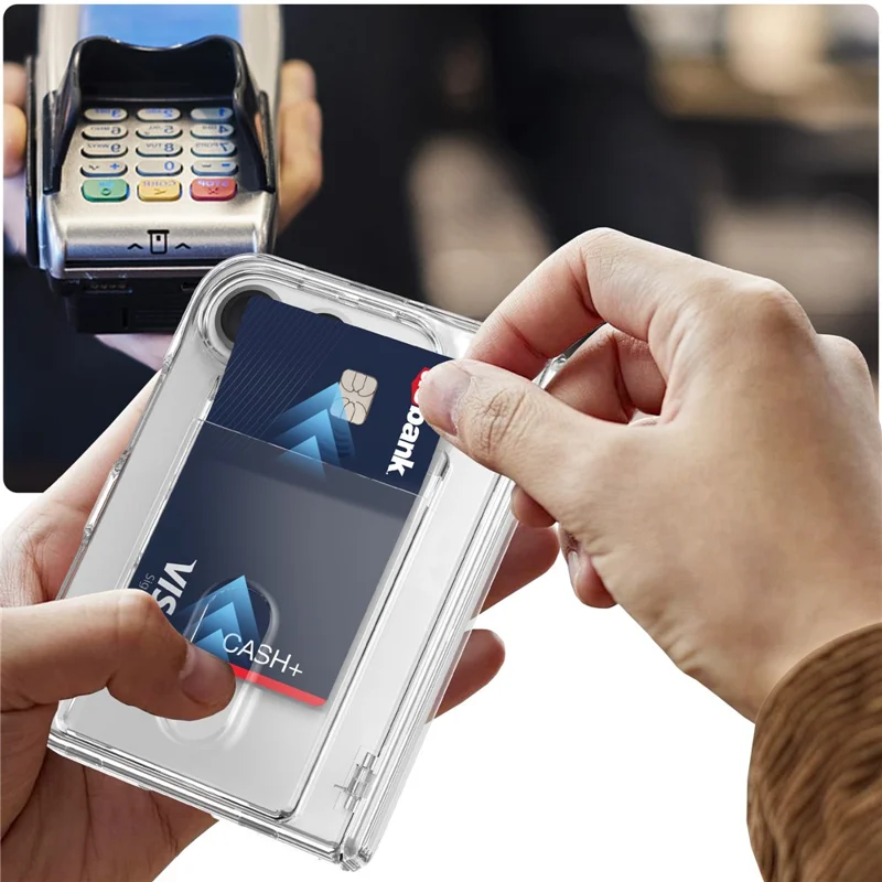 For iPhone Duo Phone Case Card Holder Hinge Protection TPU + PC Cover with Tempered Glass Screen Protector - Transparent