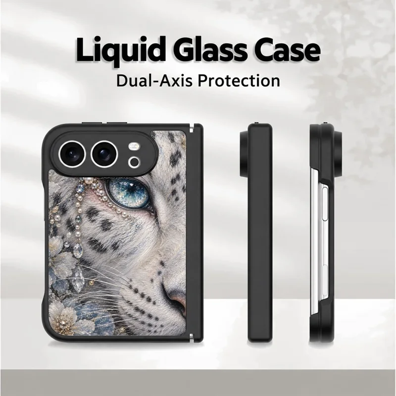 For iPhone Duo Case Leopard Pattern Hinge Protection Anti Drop TPU Phone Cover - Style A