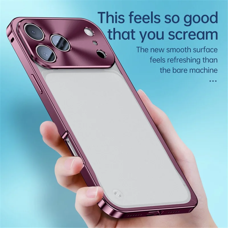 For iPhone 18 Pro Metal Clear Case Safety Lock Matte Anti-Fingerprint Back Cover - Cherry Red