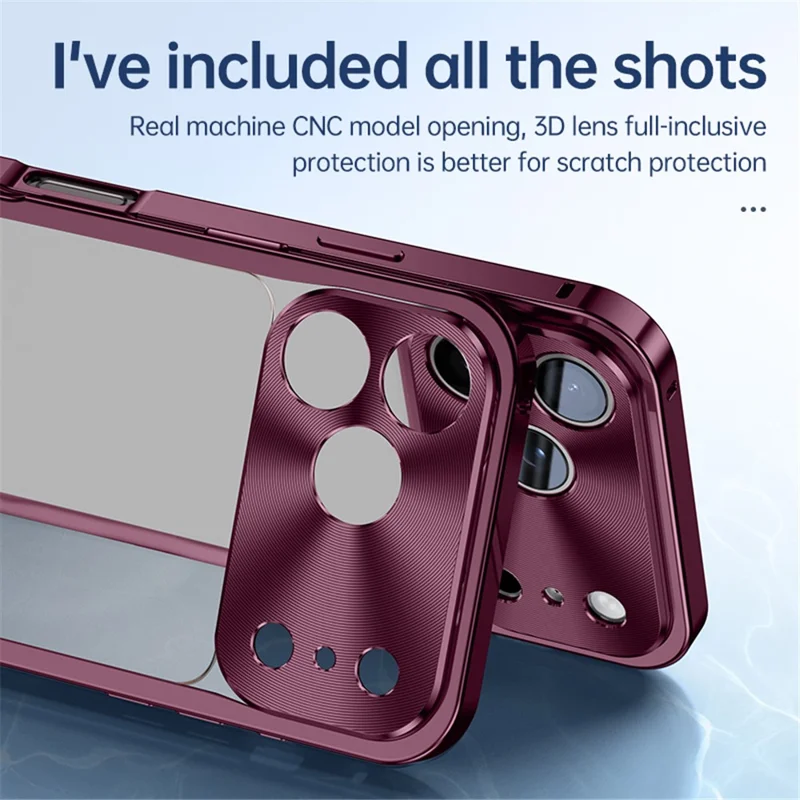 For iPhone 18 Pro Metal Clear Case Safety Lock Matte Anti-Fingerprint Back Cover - Cherry Red