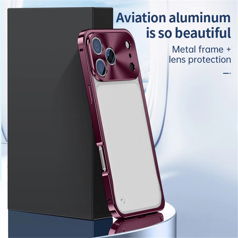 For iPhone 18 Pro Metal Clear Case Safety Lock Matte Anti-Fingerprint Back Cover - Cherry Red