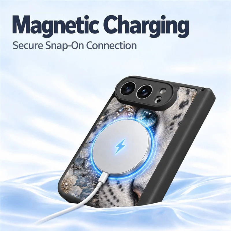 For iPhone Duo Magnetic Case Leopard Oil Painting Hinge Protection TPU Folding Phone Cover - Style A