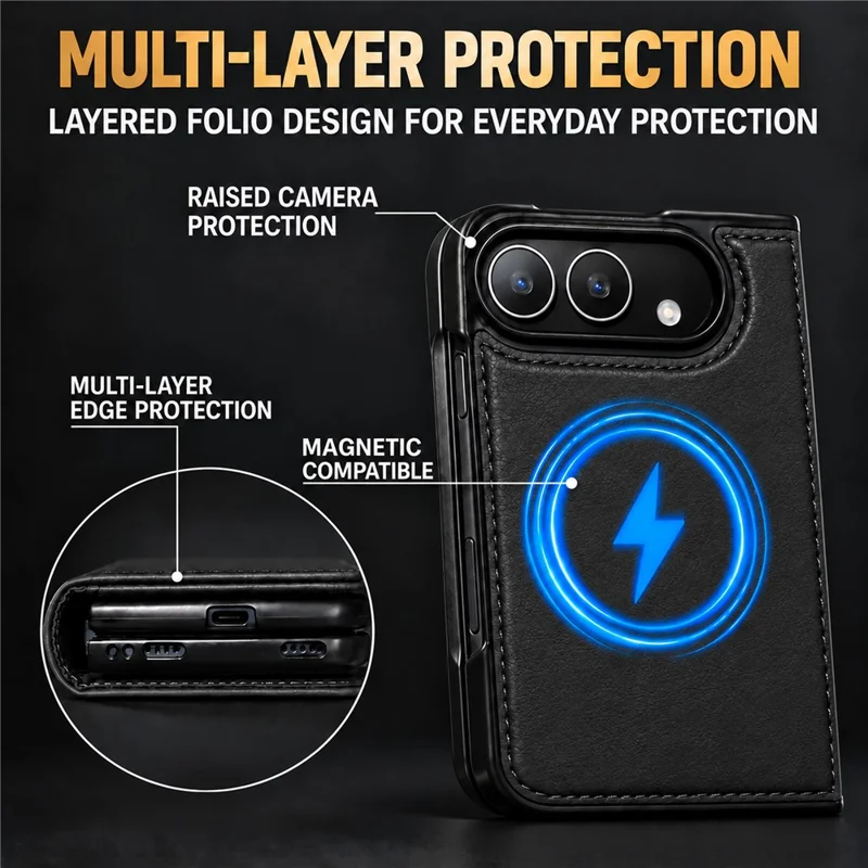 Étui magnétique Duo pour iPhone, étui détachable en cuir fendu pliable avec protecteur d'écran en verre trempé - Noir