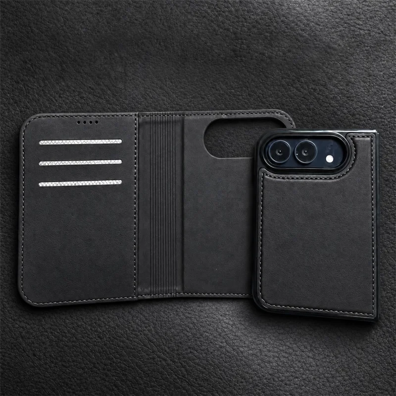 Étui magnétique Duo pour iPhone, étui détachable en cuir fendu pliable avec protecteur d'écran en verre trempé - Noir