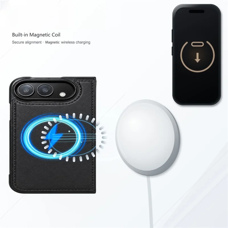 Étui magnétique Duo pour iPhone, étui détachable en cuir fendu pliable avec protecteur d'écran en verre trempé - Noir