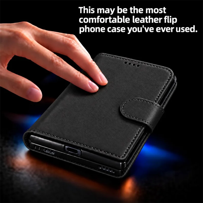 Étui magnétique Duo pour iPhone, étui détachable en cuir fendu pliable avec protecteur d'écran en verre trempé - Noir