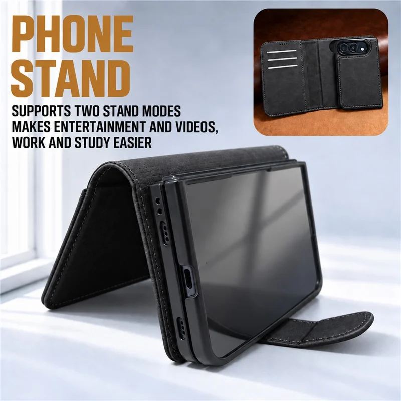 Étui magnétique Duo pour iPhone, étui détachable en cuir fendu pliable avec protecteur d'écran en verre trempé - Noir