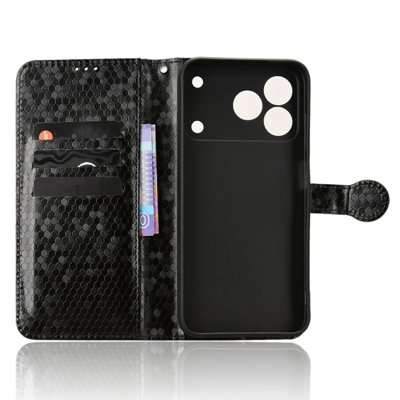 For ZTE nubia A57 Pro 4G  /  A57 4G Wallet Case Dot Pattern Imprint PU Leather Phone Cover with Wrist Strap - Black