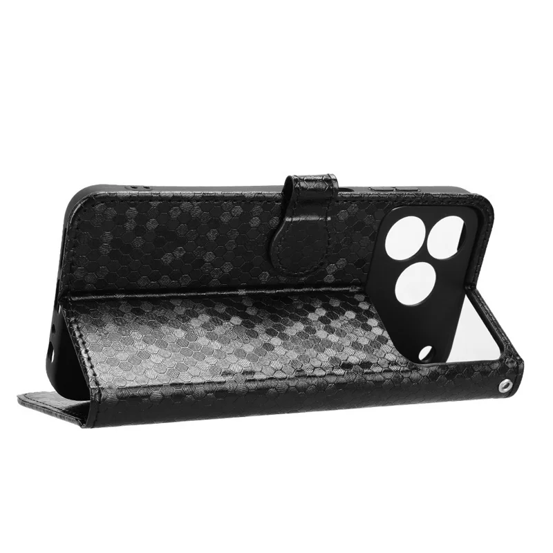 For ZTE nubia A57 Pro 4G  /  A57 4G Wallet Case Dot Pattern Imprint PU Leather Phone Cover with Wrist Strap - Black