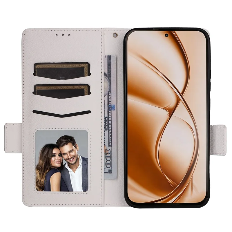 For Xiaomi Poco M8 Power 5G Case Litchi Texture Wallet Leather Phone Cover with Wrist Strap - White