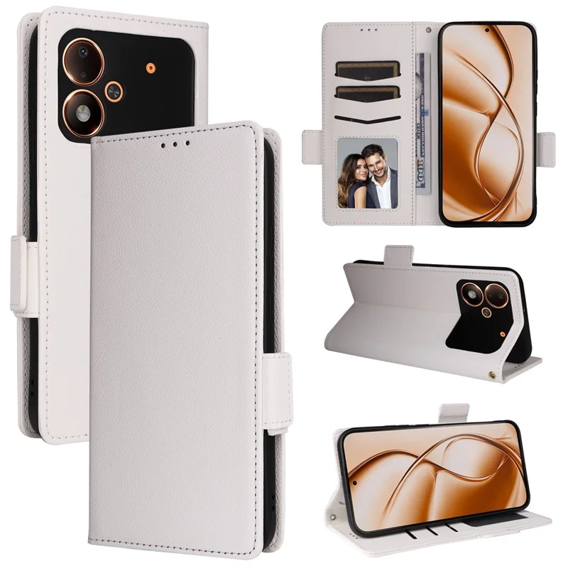 For Xiaomi Poco M8 Power 5G Case Litchi Texture Wallet Leather Phone Cover with Wrist Strap - White
