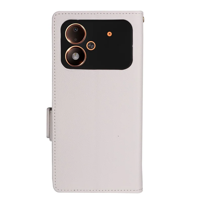 For Xiaomi Poco M8 Power 5G Case Litchi Texture Wallet Leather Phone Cover with Wrist Strap - White
