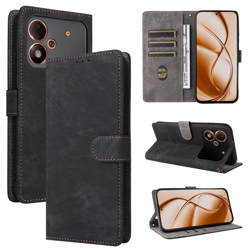 For Xiaomi Poco M8 Power 5G Wallet Case RFID Blocking PU Leather Phone Cover Stand with Strap - Black