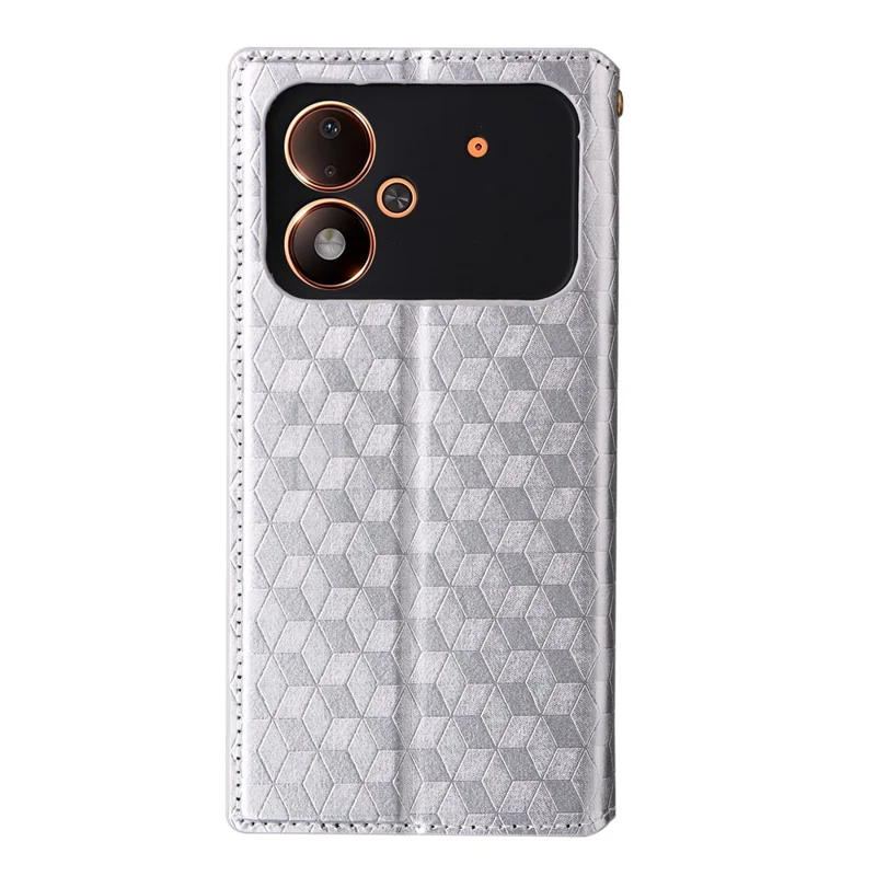 For Xiaomi Poco M8 Power 5G Case Wallet Rhombus Imprinted PU Leather Phone Cover - Silver