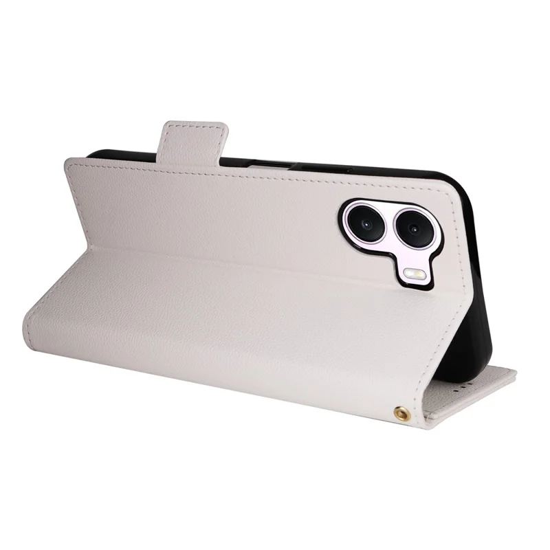 For Realme P4 Lite 4G (166.48mm) Case Litchi Texture Wallet Leather Phone Cover with Wrist Strap - White