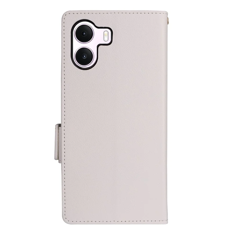 For Realme P4 Lite 4G (166.48mm) Case Litchi Texture Wallet Leather Phone Cover with Wrist Strap - White