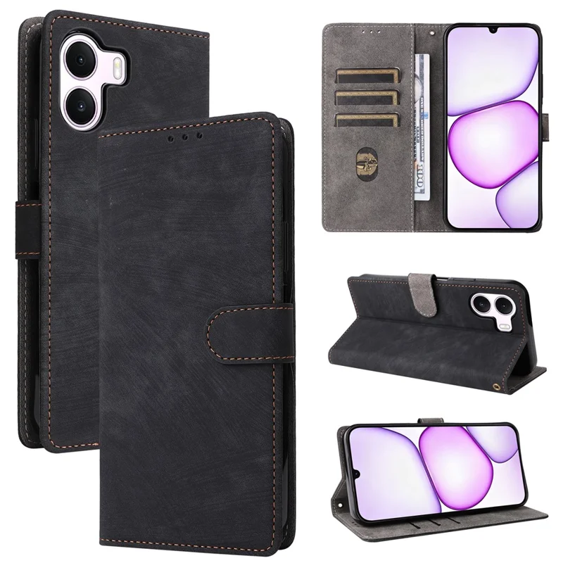 For Realme P4 Lite 4G (166.48mm) Wallet Case RFID Blocking PU Leather Phone Cover Stand with Strap - Black