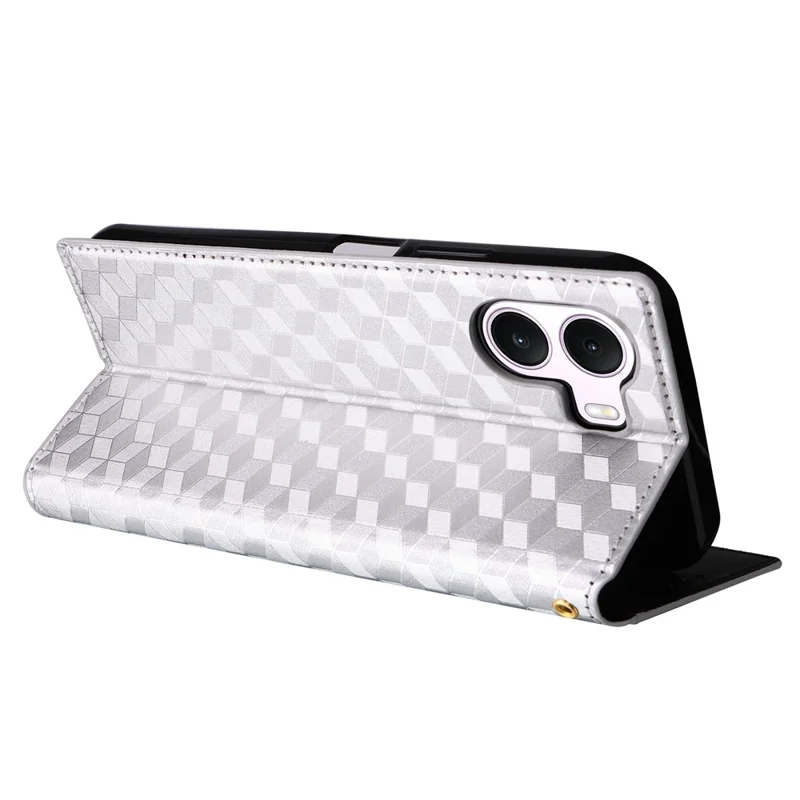 For Realme P4 Lite 4G (166.48mm) Case Wallet Rhombus Imprinted PU Leather Phone Cover - Silver