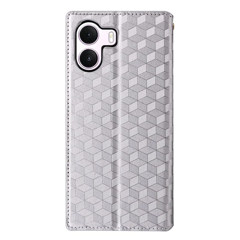 For Realme P4 Lite 4G (166.48mm) Case Wallet Rhombus Imprinted PU Leather Phone Cover - Silver